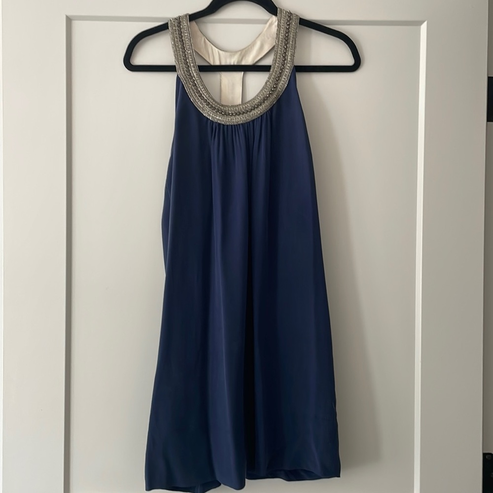 Joie Asela Embellished Silk dress, dark navy, XS